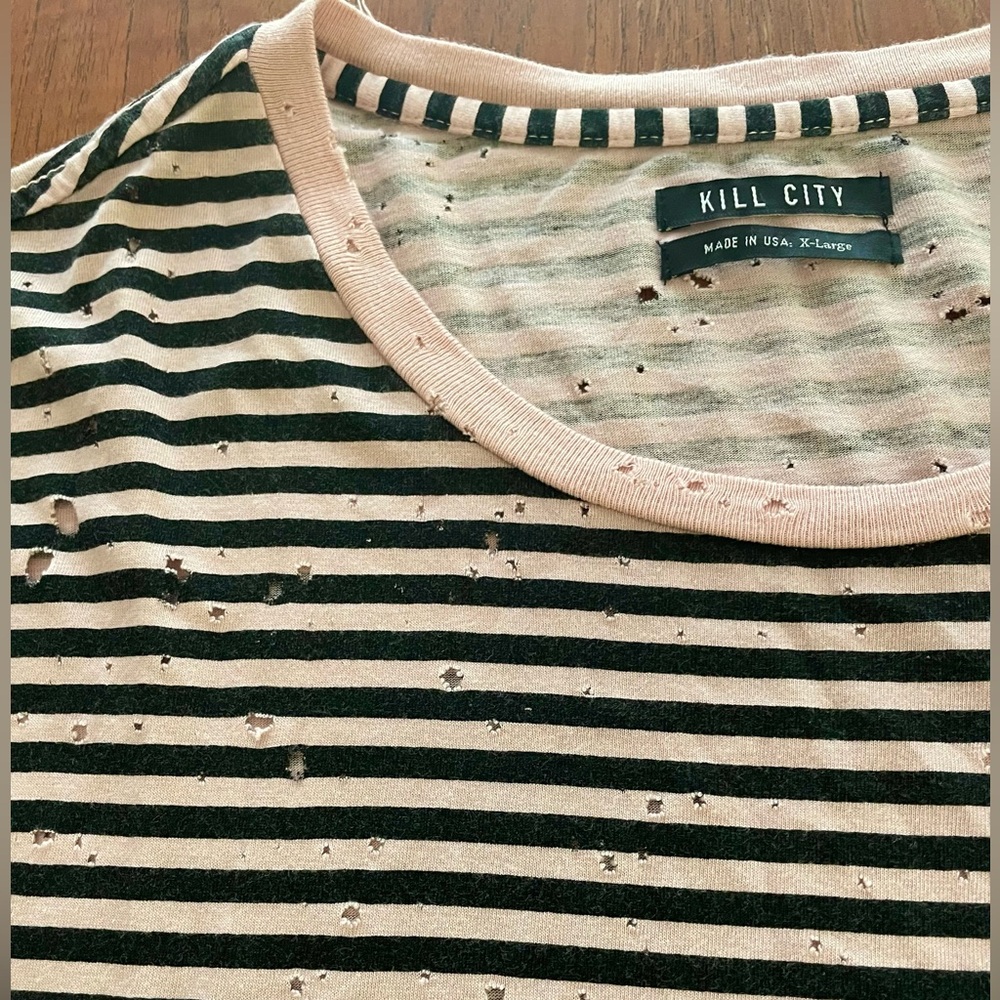 Kill City Women’s Short Sleeve Striped Tee in Black and Cream